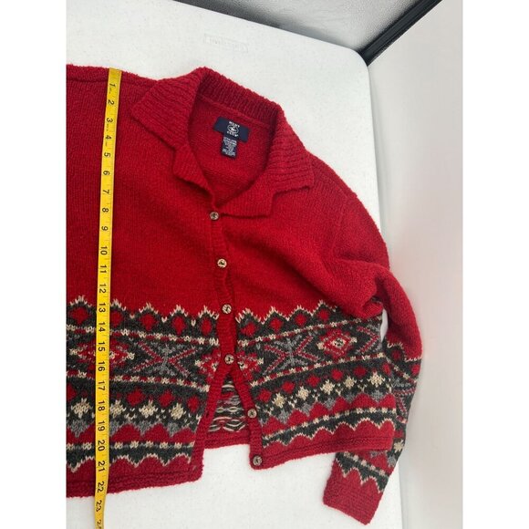 Hunt Club Women Size XL Vintage Red Wool Blend Fair Isle Cardigan Sweater - Picture 8 of 9